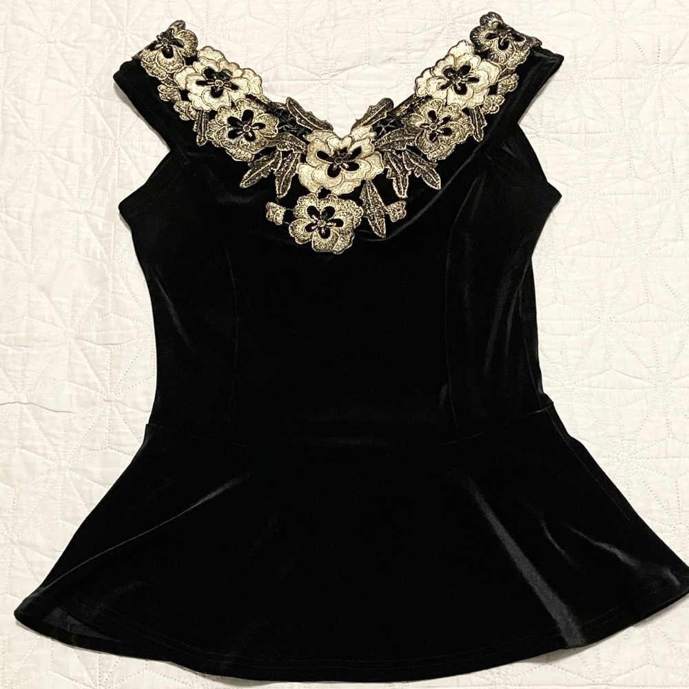 Y2K whimsical gothic velour embroidered top size small whimsigoth babydoll
